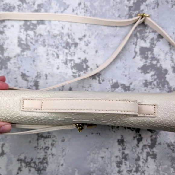 Cream Snakeskin Embossed Baguette Crossbody Bag Gold Hardware Tassel Turn-lock - Picture 8 of 13
